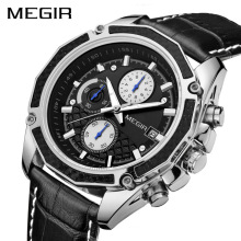 MEGIR 2015 Custom logo men quartz watches chrono analog fashion leather cheap price man advertisement of watches